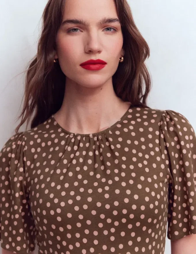 Louisa Short Jersey Dress Raw Umber, Painted Dot Louisa Short Jersey Dress Raw Umber, Painted Dot