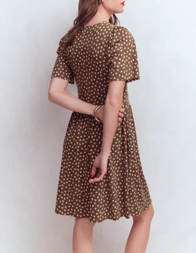 Louisa Short Jersey Dress Raw Umber, Painted Dot Louisa Short Jersey Dress Raw Umber, Painted Dot