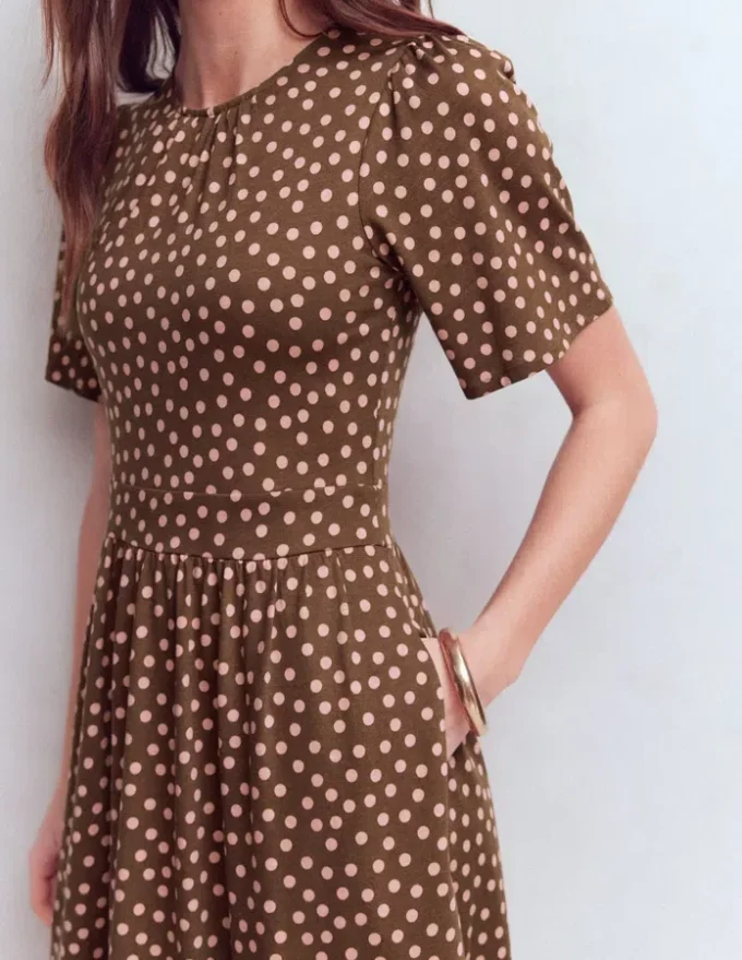 Louisa Short Jersey Dress Raw Umber, Painted Dot Louisa Short Jersey Dress Raw Umber, Painted Dot