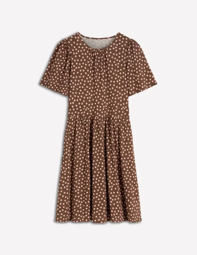 Louisa Short Jersey Dress Raw Umber, Painted Dot Louisa Short Jersey Dress Raw Umber, Painted Dot