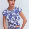 Louisa Slub T-Shirt Blue Tigers Paradise Placement Louisa Slub T-Shirt Blue Tigers Paradise Placement