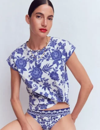 Louisa Slub T-Shirt Blue Tigers Paradise Placement