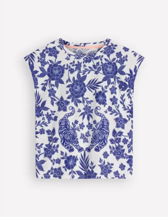 Louisa Slub T-Shirt Blue Tigers Paradise Placement Louisa Slub T-Shirt Blue Tigers Paradise Placement