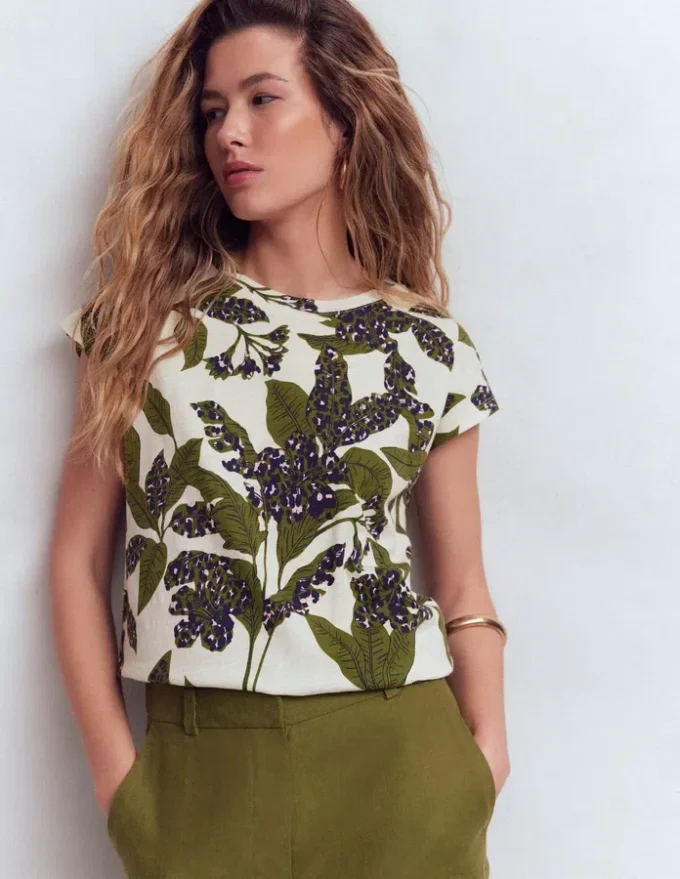 Louisa Slub T-Shirt Leaf Print Louisa Slub T-Shirt Leaf Print