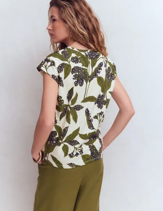 Louisa Slub T-Shirt Leaf Print Louisa Slub T-Shirt Leaf Print