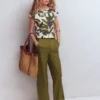 Louisa Slub T-Shirt Leaf Print Louisa Slub T-Shirt Leaf Print