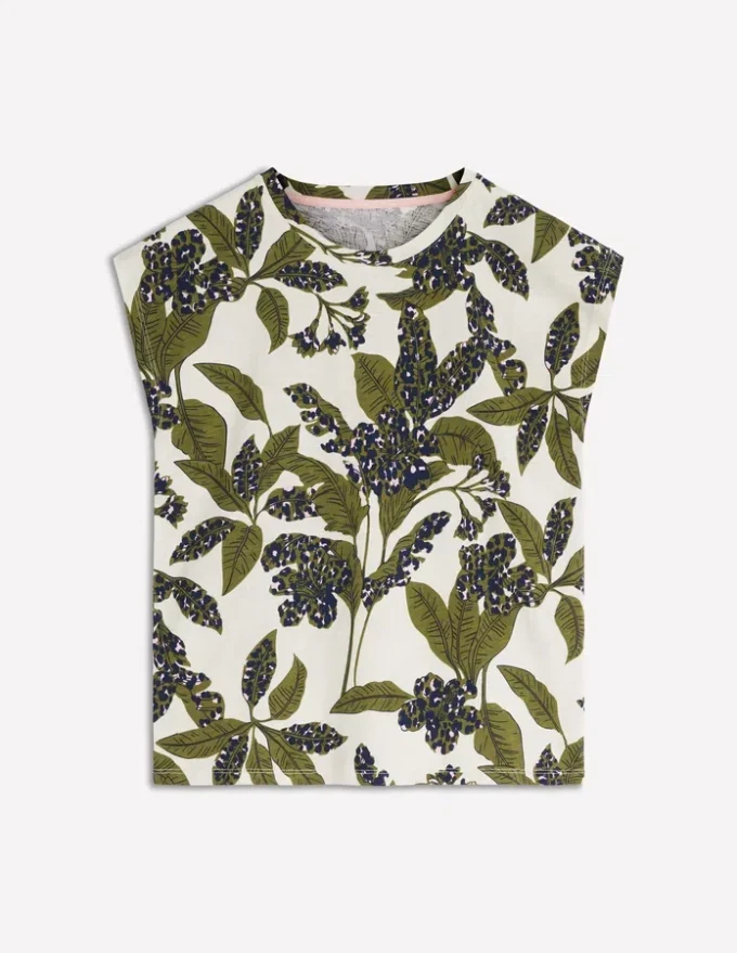 Louisa Slub T-Shirt Leaf Print Louisa Slub T-Shirt Leaf Print