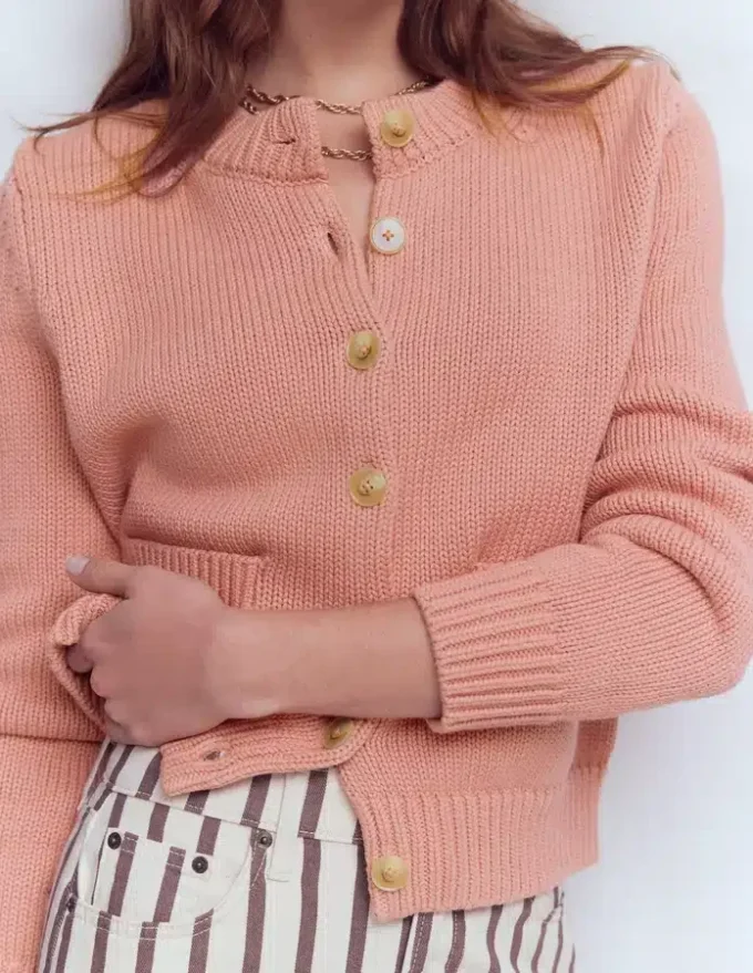 Lucy Chunky Cotton Cardigan Pink Lucy Chunky Cotton Cardigan Pink