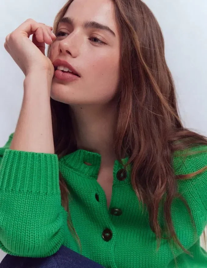 Lucy Chunky Cotton Cardigan Rich Emerald