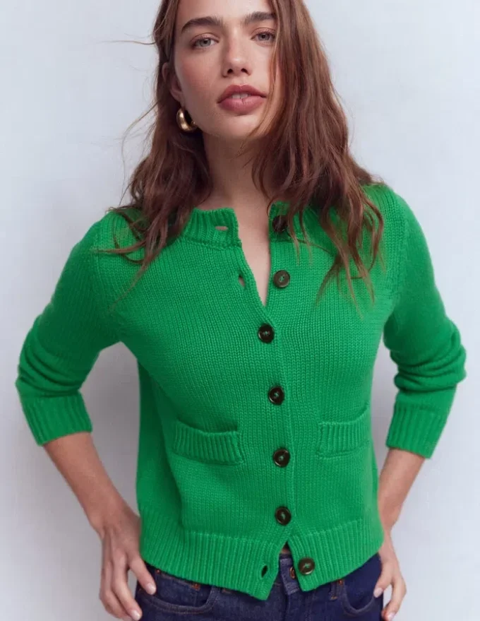Lucy Chunky Cotton Cardigan Rich Emerald
