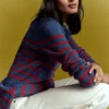Lucy Chunky Cotton Cardigan Soft Navy and Red Stripe Lucy Chunky Cotton Cardigan Soft Navy and Red Stripe