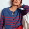Lucy Chunky Cotton Cardigan Soft Navy and Red Stripe Lucy Chunky Cotton Cardigan Soft Navy and Red Stripe