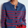 Lucy Chunky Cotton Cardigan Soft Navy and Red Stripe Lucy Chunky Cotton Cardigan Soft Navy and Red Stripe
