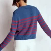 Lucy Chunky Cotton Cardigan Soft Navy and Red Stripe Lucy Chunky Cotton Cardigan Soft Navy and Red Stripe