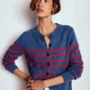 Lucy Chunky Cotton Cardigan Soft Navy and Red Stripe Lucy Chunky Cotton Cardigan Soft Navy and Red Stripe