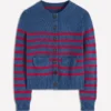 Lucy Chunky Cotton Cardigan Soft Navy and Red Stripe Lucy Chunky Cotton Cardigan Soft Navy and Red Stripe