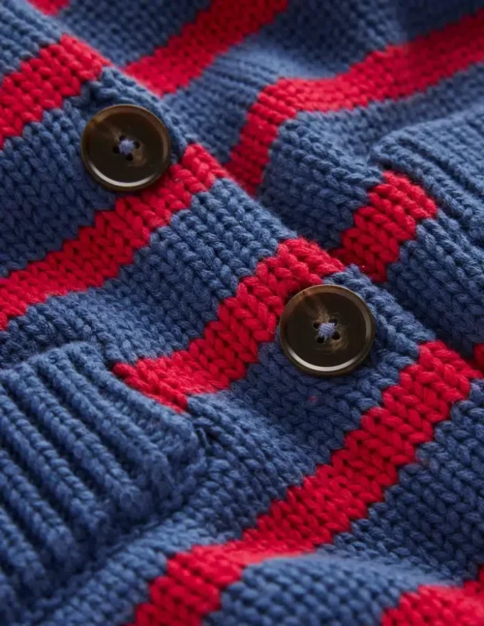 Lucy Chunky Cotton Cardigan Soft Navy and Red Stripe Lucy Chunky Cotton Cardigan Soft Navy and Red Stripe