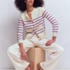 Lucy Chunky Cotton Cardigan Warm Ivory/ Mulberry Purple Lucy Chunky Cotton Cardigan Warm Ivory/ Mulberry Purple