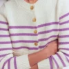 Lucy Chunky Cotton Cardigan Warm Ivory/ Mulberry Purple Lucy Chunky Cotton Cardigan Warm Ivory/ Mulberry Purple