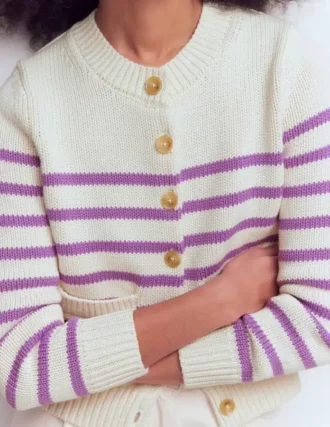 Lucy Chunky Cotton Cardigan Warm Ivory/ Mulberry Purple Lucy Chunky Cotton Cardigan Warm Ivory/ Mulberry Purple
