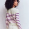 Lucy Chunky Cotton Cardigan Warm Ivory/ Mulberry Purple Lucy Chunky Cotton Cardigan Warm Ivory/ Mulberry Purple