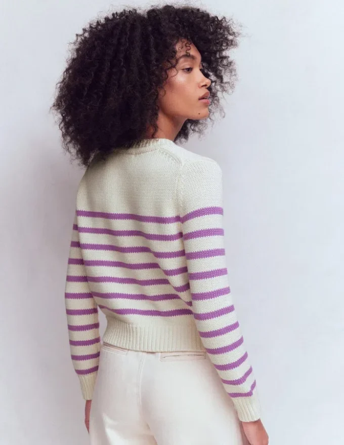 Lucy Chunky Cotton Cardigan Warm Ivory/ Mulberry Purple Lucy Chunky Cotton Cardigan Warm Ivory/ Mulberry Purple
