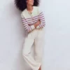 Lucy Chunky Cotton Cardigan Warm Ivory/ Mulberry Purple Lucy Chunky Cotton Cardigan Warm Ivory/ Mulberry Purple