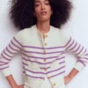 Lucy Chunky Cotton Cardigan Warm Ivory/ Mulberry Purple Lucy Chunky Cotton Cardigan Warm Ivory/ Mulberry Purple