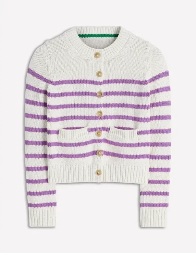 Lucy Chunky Cotton Cardigan Warm Ivory/ Mulberry Purple Lucy Chunky Cotton Cardigan Warm Ivory/ Mulberry Purple