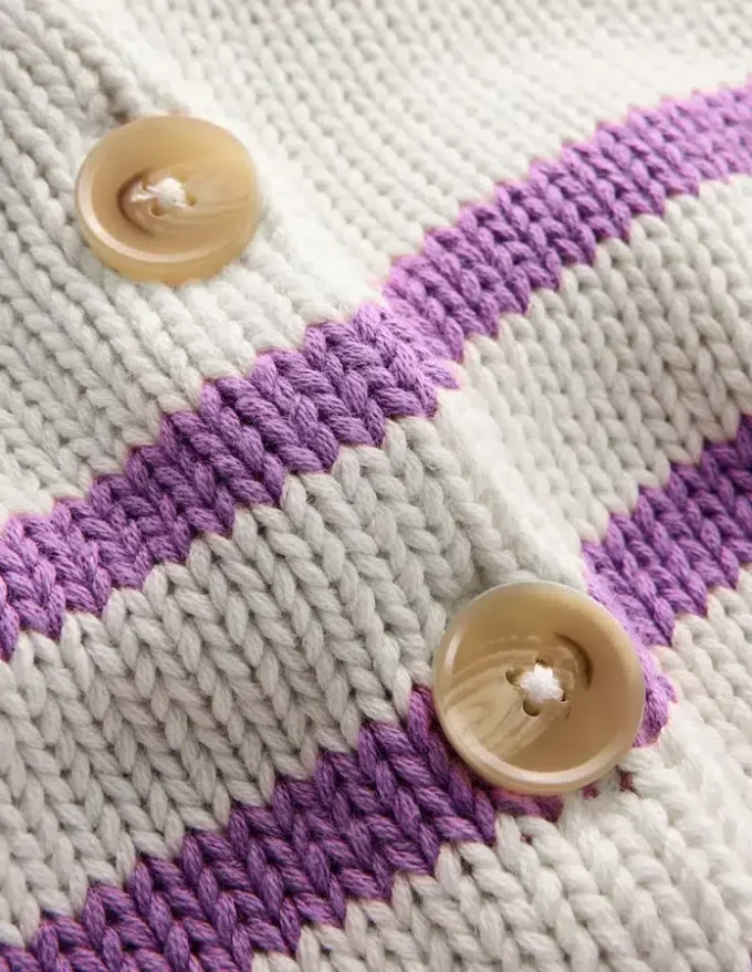 Lucy Chunky Cotton Cardigan Warm Ivory/ Mulberry Purple Lucy Chunky Cotton Cardigan Warm Ivory/ Mulberry Purple