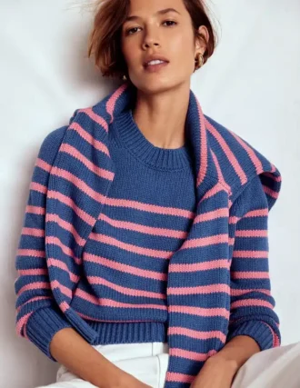 Lucy Chunky Cotton Sweater Blue, Pink Stripe Lucy Chunky Cotton Sweater Blue, Pink Stripe