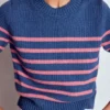 Lucy Chunky Cotton Sweater Blue, Pink Stripe Lucy Chunky Cotton Sweater Blue, Pink Stripe