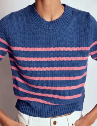 Lucy Chunky Cotton Sweater Blue, Pink Stripe Lucy Chunky Cotton Sweater Blue, Pink Stripe