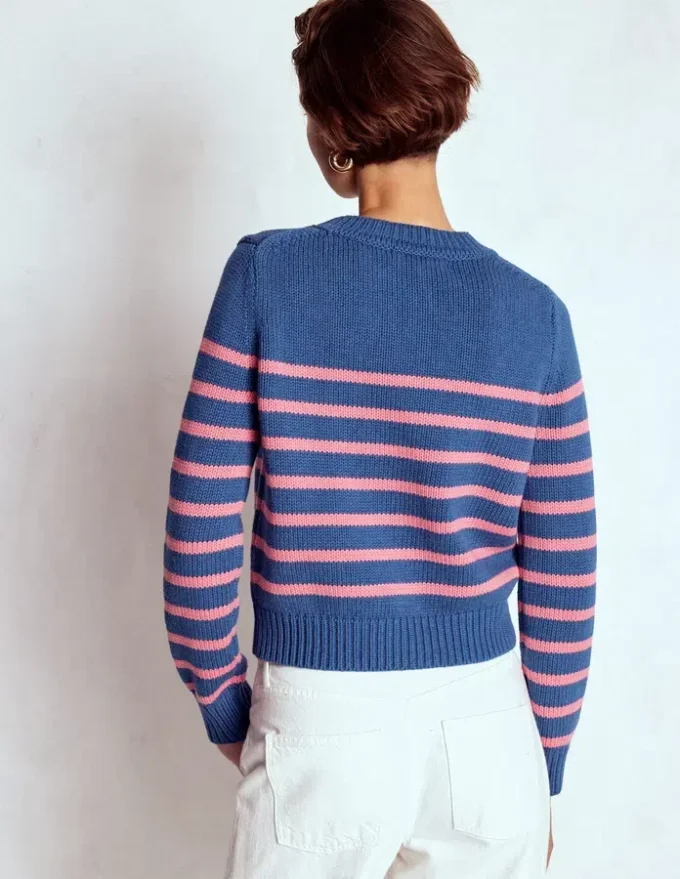Lucy Chunky Cotton Sweater Blue, Pink Stripe Lucy Chunky Cotton Sweater Blue, Pink Stripe