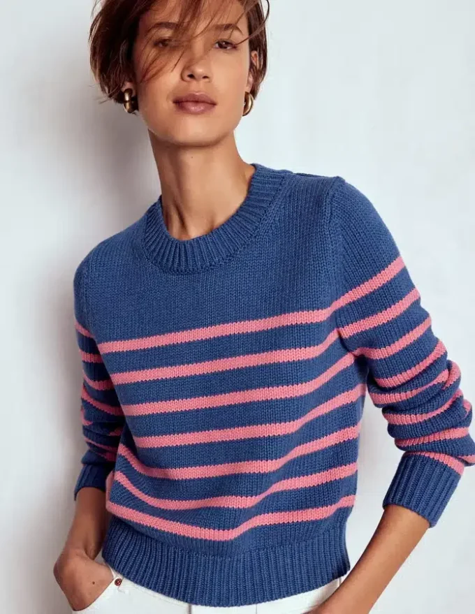 Lucy Chunky Cotton Sweater Blue, Pink Stripe Lucy Chunky Cotton Sweater Blue, Pink Stripe