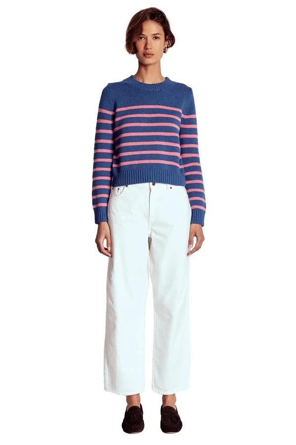 Lucy Chunky Cotton Sweater Blue, Pink Stripe Lucy Chunky Cotton Sweater Blue, Pink Stripe