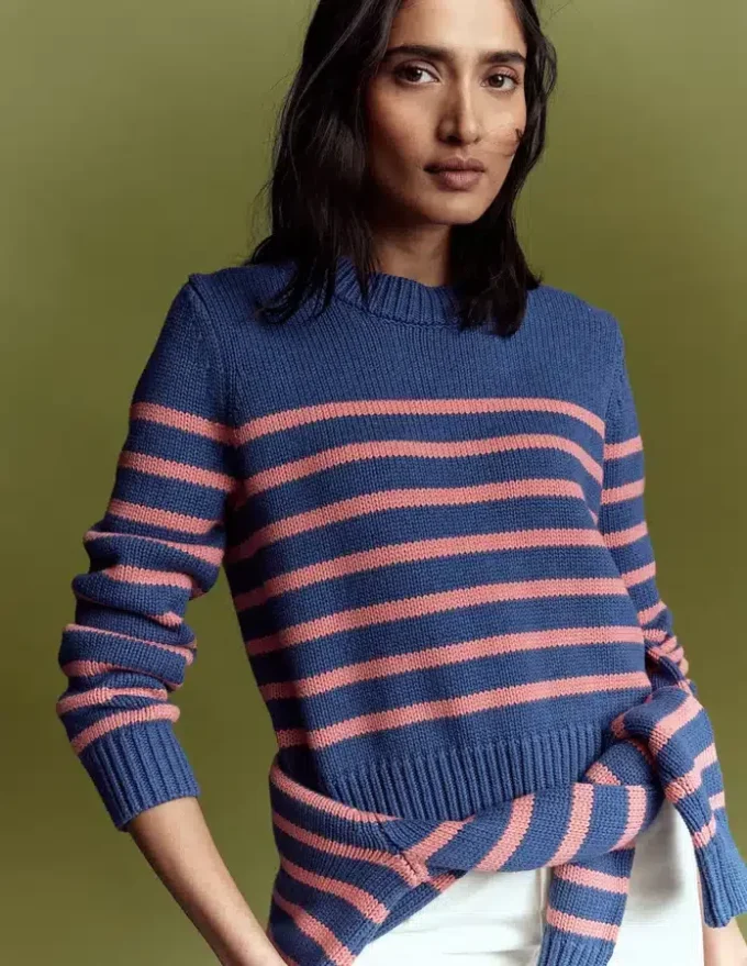 Lucy Chunky Cotton Sweater Blue, Pink Stripe Lucy Chunky Cotton Sweater Blue, Pink Stripe