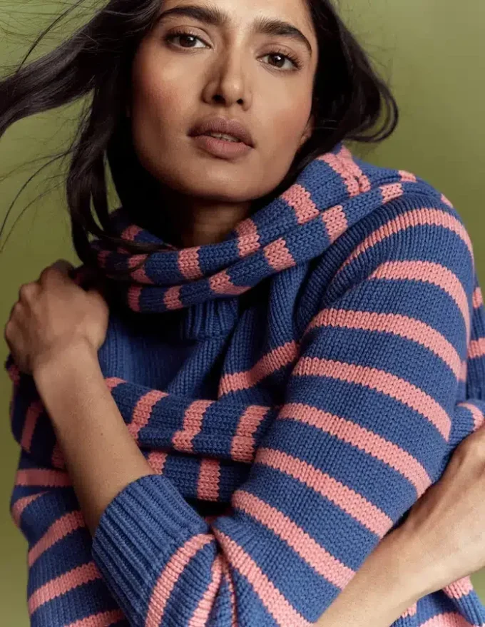 Lucy Chunky Cotton Sweater Blue, Pink Stripe Lucy Chunky Cotton Sweater Blue, Pink Stripe