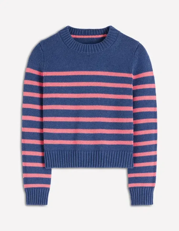 Lucy Chunky Cotton Sweater Blue, Pink Stripe Lucy Chunky Cotton Sweater Blue, Pink Stripe