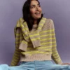 Lucy Chunky Cotton Sweater Camel Melange, Neon Stripe Lucy Chunky Cotton Sweater Camel Melange, Neon Stripe