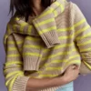 Lucy Chunky Cotton Sweater Camel Melange, Neon Stripe Lucy Chunky Cotton Sweater Camel Melange, Neon Stripe
