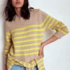 Lucy Chunky Cotton Sweater Camel Melange, Neon Stripe Lucy Chunky Cotton Sweater Camel Melange, Neon Stripe