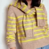 Lucy Chunky Cotton Sweater Camel Melange, Neon Stripe Lucy Chunky Cotton Sweater Camel Melange, Neon Stripe