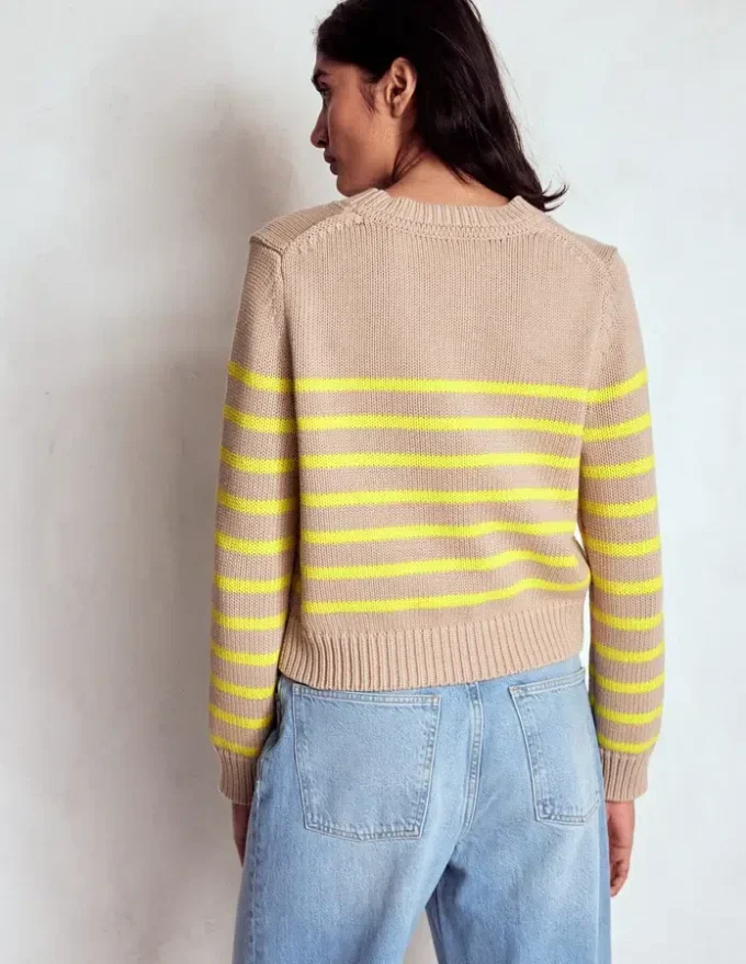 Lucy Chunky Cotton Sweater Camel Melange, Neon Stripe Lucy Chunky Cotton Sweater Camel Melange, Neon Stripe
