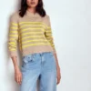 Lucy Chunky Cotton Sweater Camel Melange, Neon Stripe Lucy Chunky Cotton Sweater Camel Melange, Neon Stripe