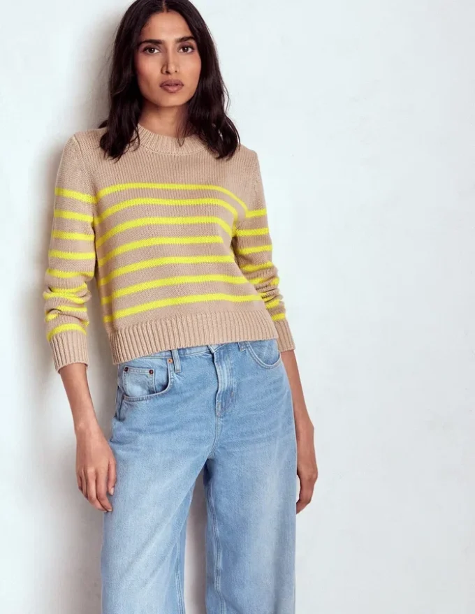 Lucy Chunky Cotton Sweater Camel Melange, Neon Stripe Lucy Chunky Cotton Sweater Camel Melange, Neon Stripe