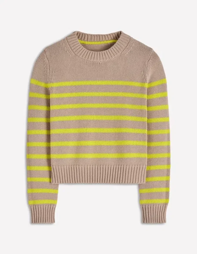 Lucy Chunky Cotton Sweater Camel Melange, Neon Stripe Lucy Chunky Cotton Sweater Camel Melange, Neon Stripe