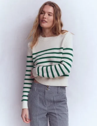 Lucy Chunky Cotton Sweater Ivory and Jewel Green Stripe Lucy Chunky Cotton Sweater Ivory and Jewel Green Stripe