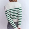 Lucy Chunky Cotton Sweater Ivory and Jewel Green Stripe Lucy Chunky Cotton Sweater Ivory and Jewel Green Stripe