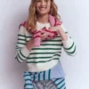 Lucy Chunky Cotton Sweater Ivory and Jewel Green Stripe Lucy Chunky Cotton Sweater Ivory and Jewel Green Stripe